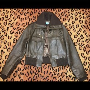 Barney’s Co-op Brown Leather Aviator Bomber Jacket